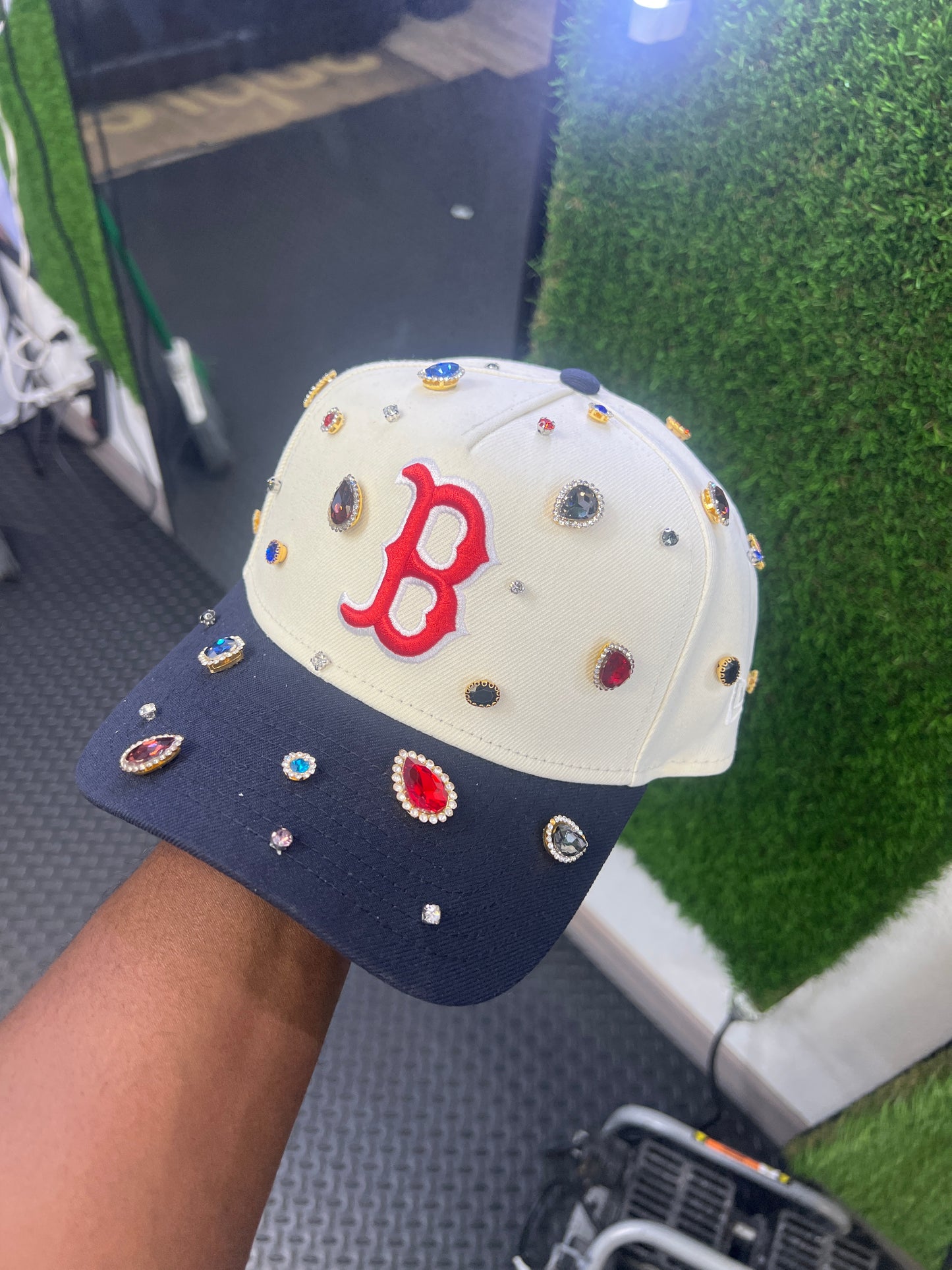 Custom Boston Hat navy blue brim