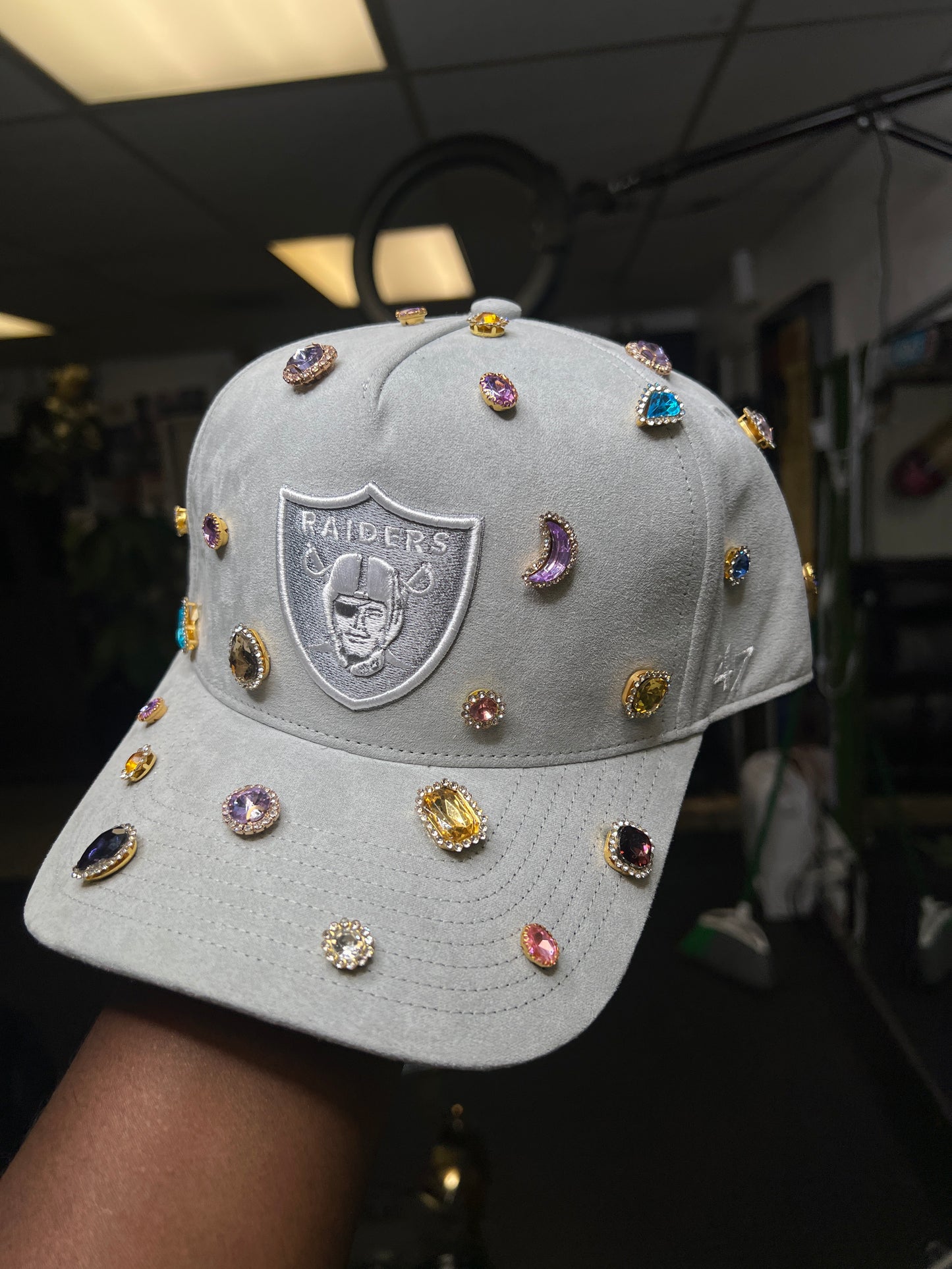 Custom suede grey raiders Hat