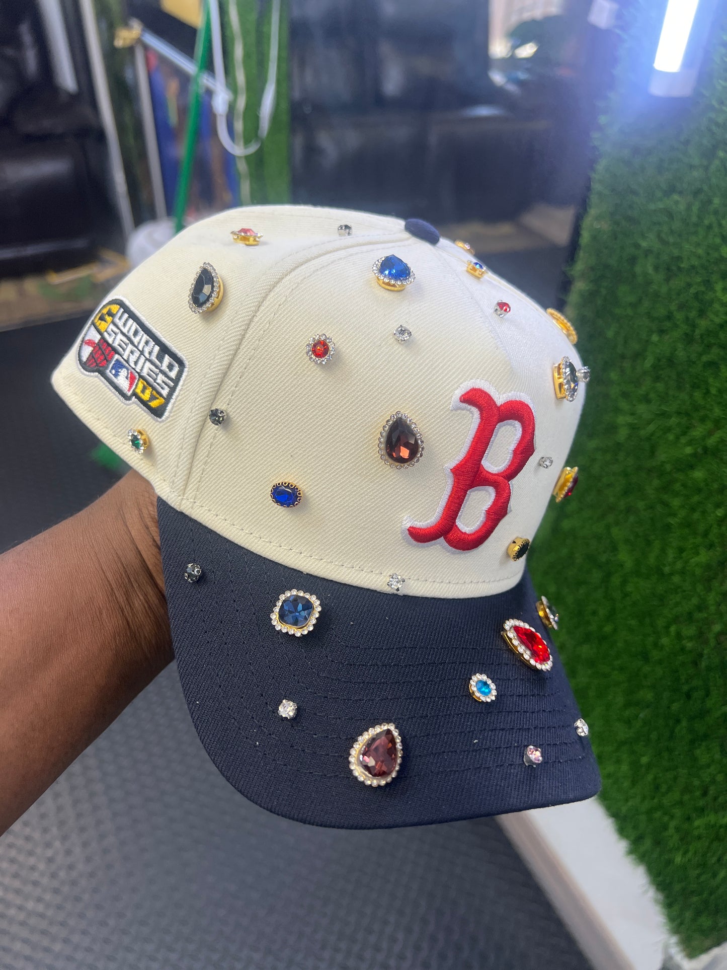 Custom Boston Hat navy blue brim