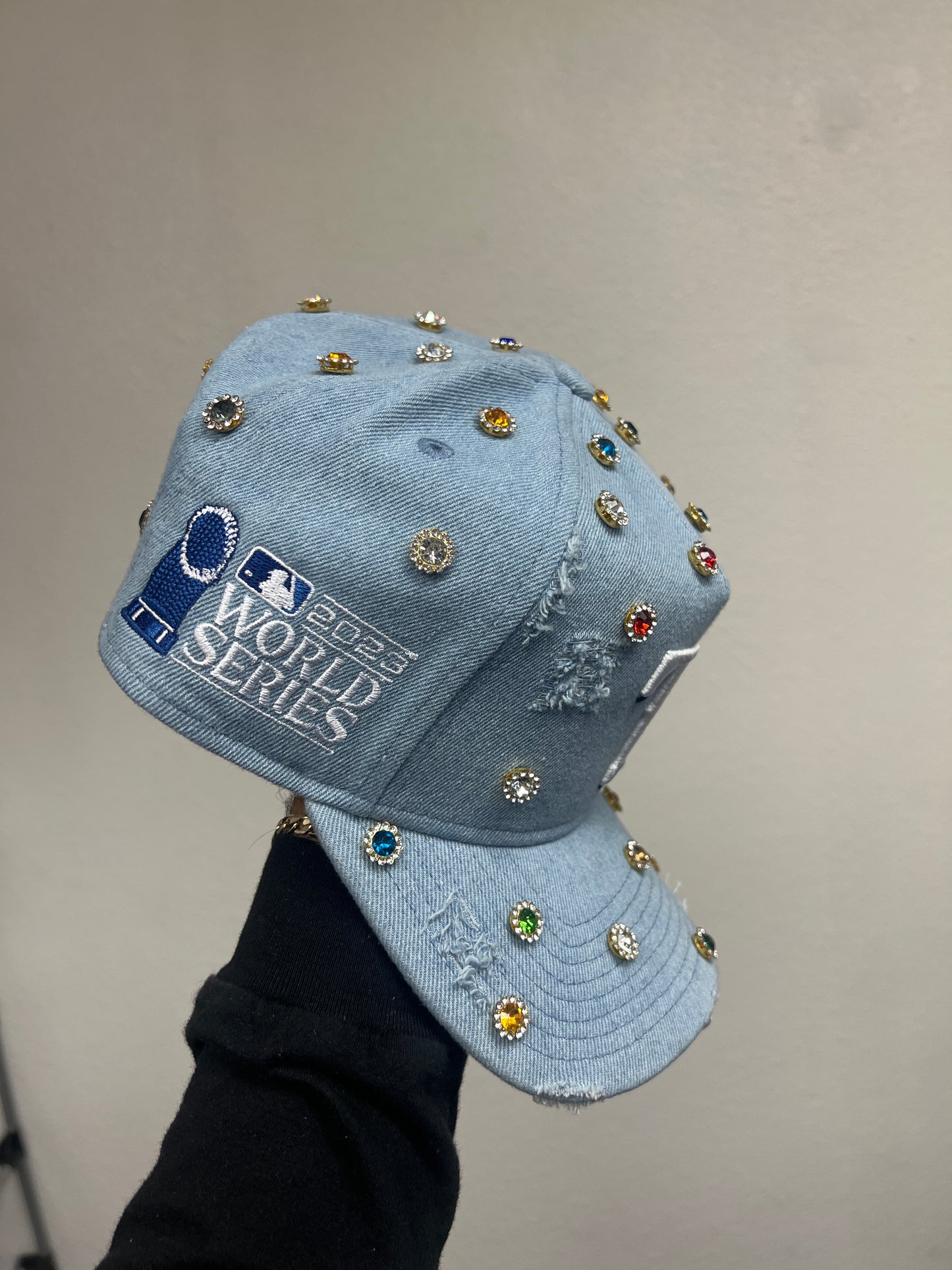 Custom blue distressed denim Rangers