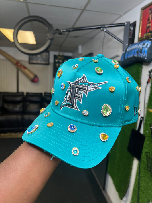 Custom satin Turquoise F hat