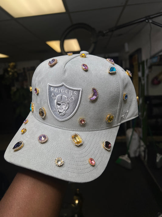 Custom suede grey raiders Hat